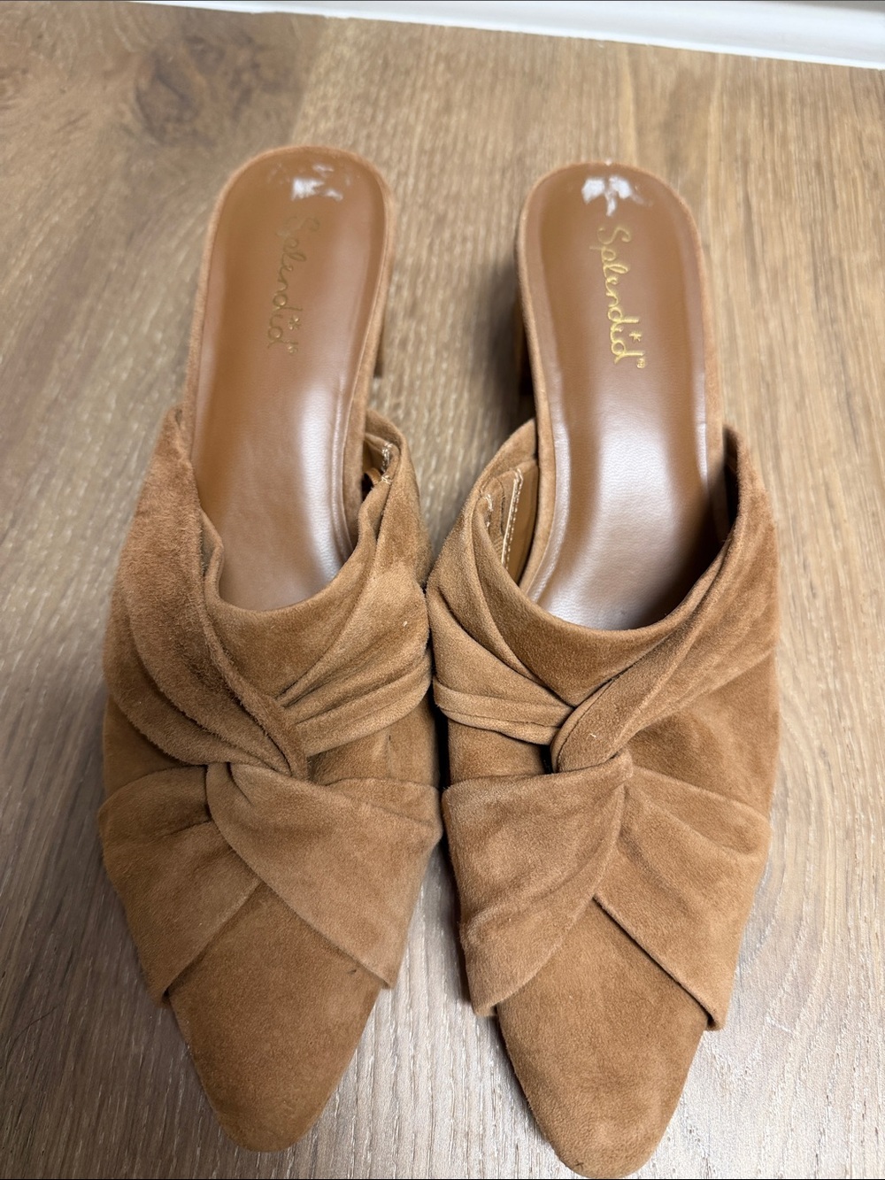 Splendid Cognac Suede Knot-Front Pointed Mules